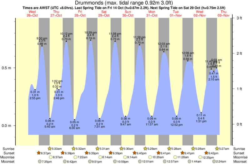 tide graph for Drummonds surf break