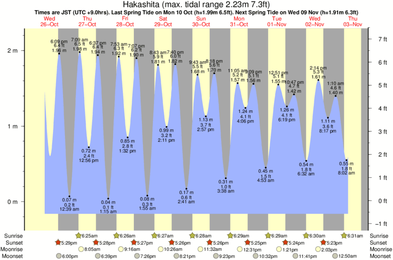 Gráficos da maré para o spot de surf Hakashita
