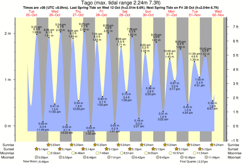 Gráficos da maré para , perto do spot de surf de Tago River