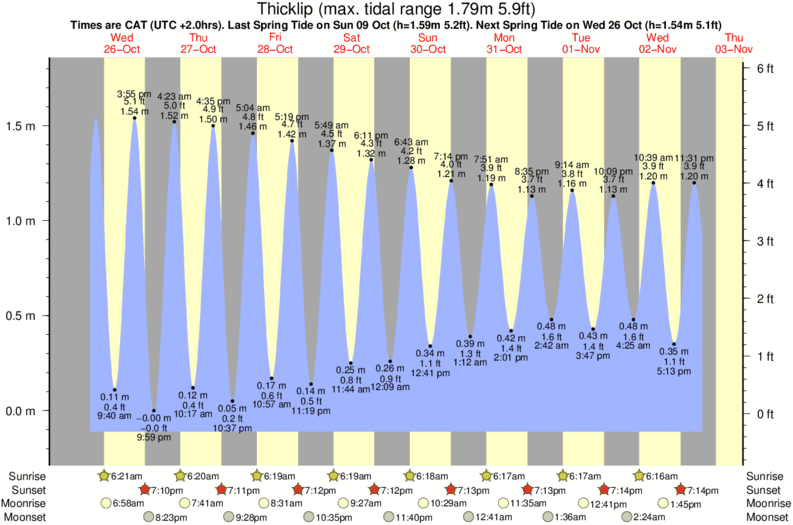 Gráficos da maré para Thicklip, perto do spot de surf de Fiji