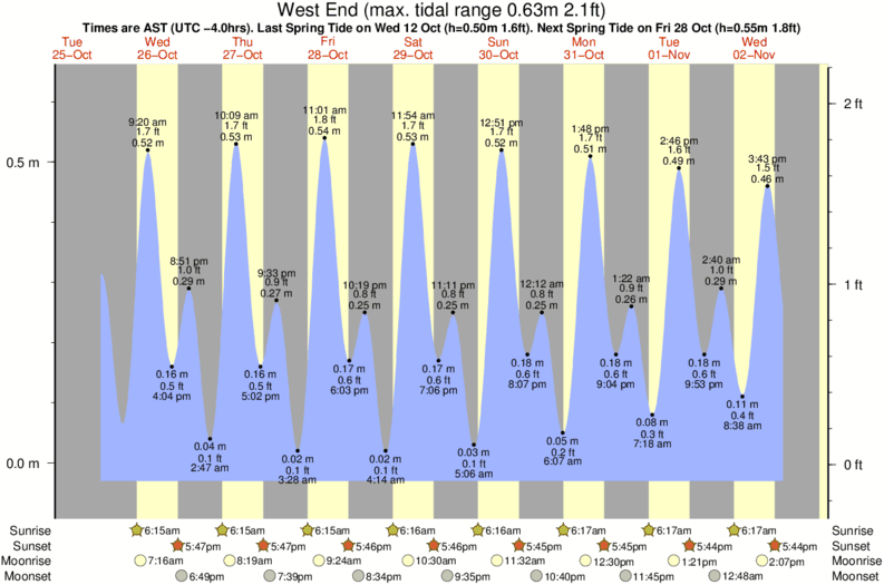 Gráficos da maré para o spot de surf West End